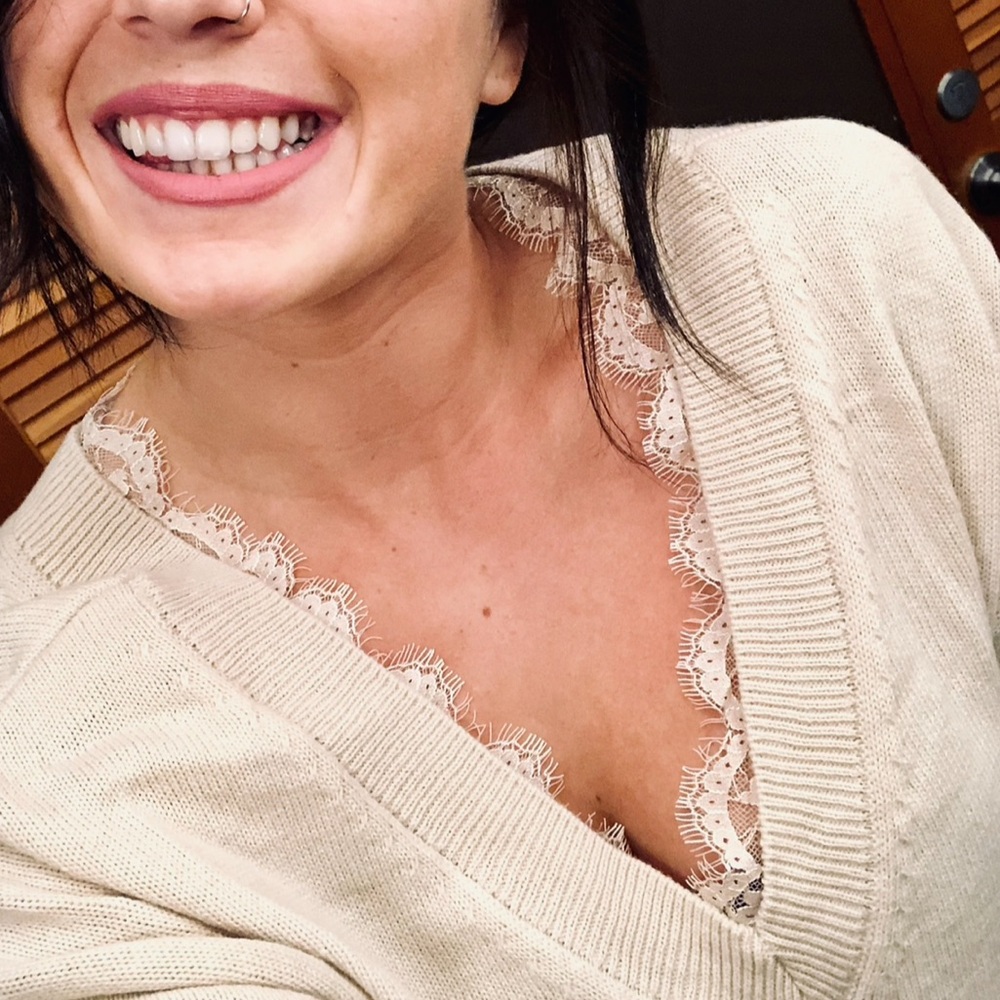 H&M Cream V-Neck Sweater